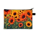 Dettaglio della borsa da toilette con stampa girasole e chiusura a cerniera resistente - Girasole con Foglie Verde Scuro (18)