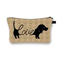 Dachshund silhouette love printed cosmetic bag with paw patterns and zipper - Dark Coffee Paw Prints with Love Dachshund (13)