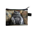 Mini cat coin purse with British Shorthair print and sturdy black zipper closure - Gray British Shorthair On Sofa Style (19)
