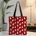 Christmas canvas tote bag in red with white snowflake and tree pattern and black straps - Red Paper-cut Style Christmas Tree (06)