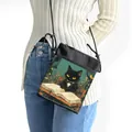 Bolso bandolera con estampado de gato negro vintage leyendo y cordón ajustable - Estilo Gato Negro Leyendo Vintage