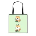 Sac fourre-tout en toile imprimé chien vert clair avec poignées noires larges - Vert Clair Shiba Inu Pastèque