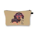 Khaki dachshund makeup bag with sunglasses print and 'It's good to see you' text - Dachshund with Pink Glasses and IT'S GOOD TO SEE YOU Text (14)