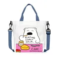 Cartoon white bear canvas tote bag with blue handles and adjustable shoulder strap - Miluluo Style