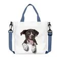 White canvas tote bag with cute 3D puppy print and blue adjustable shoulder strap - Spotted Paws