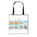 Sac fourre-tout en toile blanche avec motifs de corgi mignons et anses noires - Grille d'Emojis Corgi Blanc