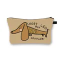 Dachshund dog print makeup bag in khaki with Short Leg But Big Attitude slogan - Cartoon Dachshund with SHORT LEG BUT BIG Attitude Text (15)