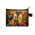 Mini cat coin purse in dark brown featuring abstract colorful feline art pattern - Abstract Colorful Cat Art Style (21)