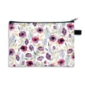 Borsa per cosmetici floreale con fiori viola acquerello e cerniera nera su bianco - Fiori Acquerello Rosa Viola (3)