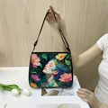 Artistic illustration shoulder bag with blue hair woman and floral print design - Fresh Artistic Illustration (06)