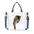 Weiße Canvas-Tasche mit blauen Trägern und kreativem 3D-Katzen-Print als Design - 3D Tuxedo Katze Stil (1)