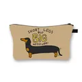 Dachshund pattern cosmetic bag in light brown with 'Short Legs Big Attitude' print - Dachshund Cartoon with Hand-drawn English Fonts (16)