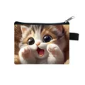 Mini canvas cat coin purse with cute kitten print and secure black zipper closure - Cartoon Kawaii Kitten Style (22)