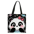Black polyester school tote bag with cute cartoon panda print and large capacity - Panda With Pink Bow and Blue Overalls Style (10)
