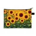 Borsa da trucco con stampa girasole, chiusura a zip nera e pratico anello laterale - Campo di Girasoli Completo (17)