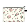 Floral print large makeup bag with pink roses and black zipper for travel storage - Vintage Rose Feather (5)