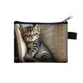 Mini cat coin purse with cute sleeping tabby kitten print and black zipper closure - Kitten Sleeping On Book Style (24)