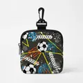 Porte-monnaie en polyester à motif football avec crochet noir et fermeture éclair - Carré 14