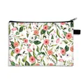 Floral makeup bag with watercolor pink daisies, tulips, and bees on white fabric - Watercolor Floral Bee (6)