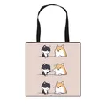 Sac fourre-tout en toile rose avec imprimé bande dessinée chat et chien et anses noires - Bande Dessinée Chat et Chien Rose