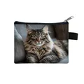 Mini zipper coin purse with realistic long-haired Maine Coon cat print and black strap - Maine Coon On Sofa Style (25)