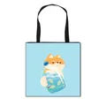 Sac fourre-tout en toile bleu clair avec illustration Shiba Inu et anses noires - Bleu Clair Soda au Citron Shiba Inu