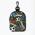Mini pochette noire avec motif football et mousqueton pour clés et écouteurs sans fil - Ovale 14