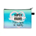Νεσεσέρ Super Mom με ακουαρέλα, σχέδιο καρδιάς και φερμουάρ για δώρο τη Γιορτή της Μητέρας - Στυλ 26 (Γαλάζιο Μοβ Ντεγκραντέ Καρδιά)