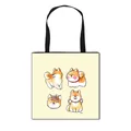 Sac fourre-tout en toile beige avec imprimés chiens Shiba Inu et anses noires chic - Kaki Clair Quatre Poses Shiba Inu
