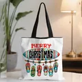 Tropical beach style Christmas canvas tote bag with colorful surfboards and flip-flops - White Surfboard Christmas Elements (07)