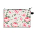 Large capacity floral makeup bag with pink rose print and black zipper closure - Light Gray Rose (8)