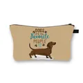Dachshund pattern dachshund cosmetic bag in khaki with Dog theme print and zipper - DOGS Are My Favorite PEOPLE Dachshund Illustration (22)