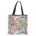 Floral print tote bag with large capacity and black canvas handles for daily commuting - Pastoral Floral Pink Orange White Flower