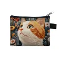 Mini cat coin purse featuring detailed orange tabby embroidery and floral patterns - Embroidery Look Ginger Cat Floral Style (27)