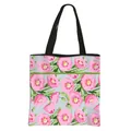 Floral canvas tote bag with pink poppy print and blue background for women stylish bag - Light Grey Blue Pink Poppy Print