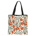Floral tote bag with red flowers and black handles for women shopping use - Red Flower Green Leaf Pattern (32)