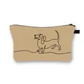 Dachshund line art print makeup bag in khaki with black zipper closure - Black Continuous Line Drawing Dachshund Style A (23)