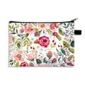 Floral makeup bag with pink flowers, black zipper, and portable storage design - White Pastoral Ditsy Floral (9)