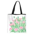 Floral canvas tote bag with Garden Carnation print and black shoulder straps on white background - Refreshing