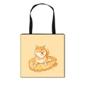 Sac fourre-tout en toile avec illustration Shiba Inu et bandoulières noires robustes - Jaune Clair Taiyaki Shiba Inu