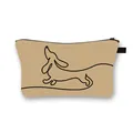 Minimalist dachshund print makeup bag in khaki fabric with zipper and side strap - Minimalist Line Black Head-up Dachshund (24)