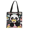 Panda printed large polyester tote bag for kids with rainbow and animal patterns - White Panda Hugging Yellow Pet Pattern Style (02)