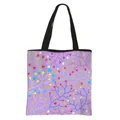 Large lavender floral tote bag with colorful heart patterns and black strap - Purple Background Colorful Heart Print