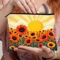 Portable sunflower toiletry bag with zipper and large capacity for women - Retro Sunflower Morning Sun (12)