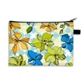 Floral makeup bag with blue geometric pattern and yellow orchid print with black zipper - Geometric Orchid (10)