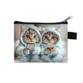 Mini cat coin purse featuring white fabric and cute kittens in hoodies with a zipper - Cats In Hoodies With Phone Style (29)