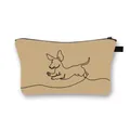 Light brown canvas dachshund pouch featuring a minimalist black line art dog pattern - Black Single Line Running Dachshund Pattern (25)