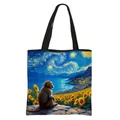 Sac fourre-tout style peinture à l'huile avec motif ciel étoilé Van Gogh et singe - Singe Donnant Sur Le Ciel Étoilé Style (01)