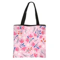 Floral pink large capacity tote bag with dark navy leaves and black handles - Light Pink Floral Berry Print