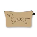 Khaki dachshund cosmetic bag with heart line art and secure black zipper handle - Dachshund Sketch with Heart Elements (26)